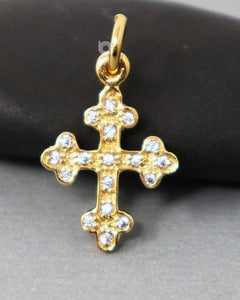 24K Gold Vermeil Over Sterling Silver Cross White Sapphire Charm  -- VM/CH1/CR65 - Beadspoint