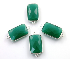 Green Onyx Faceted Rectangle Connector, (SSBZC8058) - Beadspoint