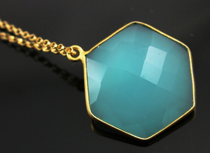 Aqua Chalcedony Modern Hexagon Bezel, (BZC9025/AQ/LG) - Beadspoint