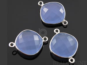 Light Blue Chalcedony Faceted Cushion Connector, (SSBZC7505) - Beadspoint
