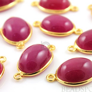 Red Corundum Cabochon Smooth Connector, (BZC7441) - Beadspoint