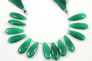 Green Onyx Faceted Pear Drops, (GNX/PEAR/15x40) - Beadspoint
