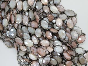 Multi Moonstone Faceted Oval Chain, (GMC-MXMN-14x11 ) - Beadspoint