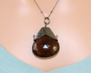 Whisky Topaz Gem Drop Pendant in Sterling Silver (GBD-007) - Beadspoint