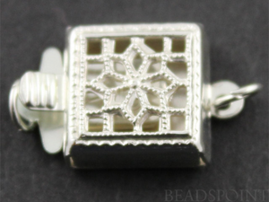Sterling Silver Filigree Box Clasp w/ 1 Ring, (SS/956/1) - Beadspoint