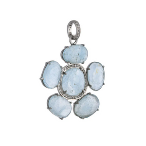 Pave Diamond Aquamarine Flower Pendant, (DGM-8030)