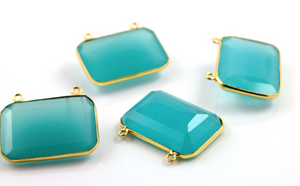 Aqua Chalcedony Faceted Rectangle Bezel, (BZC8001/Aqua) - Beadspoint