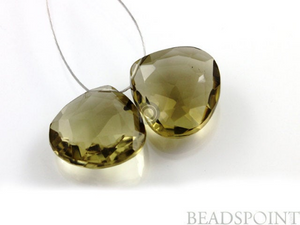 Olive Topaz Micro Faceted Heart Drops, 1 Pair, (OTZ15x15PR) - Beadspoint