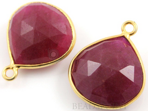 Dyed Red Ruby Faceted Heart Shape Bezel, (BZC6097) - Beadspoint