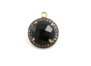 Genuine Black Onyx w/ White Sapphire Pendant, (BNXWTZ-A202) - Beadspoint