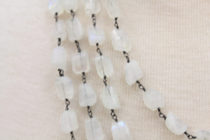 Rainbow Moonstone Faceted Wire Wrapped Rosary, (RS-MNS-141) - Beadspoint