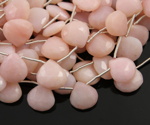 Natural Pink Opal Micro Faceted Tear Drop Heart, AAA Quality Gemstone, 10x11mm, 1 Strand (POPL/10X11/HT) - Beadspoint