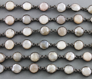 Mystic Grey Moonstone Puff Coin Chain,(BC-GMNS-16) - Beadspoint