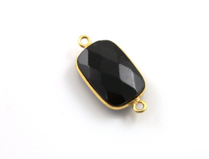 Black Onyx Chalcedony Faceted Chicklet Connector, (BZCT7401) - Beadspoint