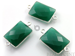 Green Onyx Faceted Rectangle Connector,, (SSBZC7451) - Beadspoint
