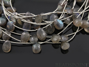 Grey Labradorite Medium Faceted Flat Pear Drops, (LAB9x12PEAR) - Beadspoint