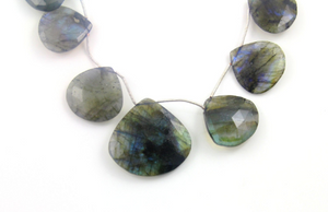 Blue Flashes Labradorite Faceted Heart Briolettes Beads, (LAB32+22HRT) - Beadspoint