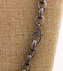 Pave Black Diamond Sterling Silver large link Chain w/lobster,(Pav-Chn-75) - Beadspoint