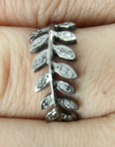 Pave Diamond Leaf Ring Antique Finish (DRG-011) - Beadspoint