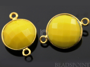 Yellow Turquoise Faceted Coin Shape Bezel Connector, (BZC7263) - Beadspoint