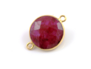 Dyed Ruby Faceted Coin Shape Bezel Connector, (BZC7273/RBY) - Beadspoint