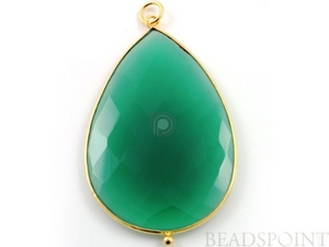 3 Inches Long, Green Onyx Faceted Pear Bezel, (BZC7328-B) - Beadspoint