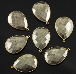 Pyrite Faceted Pear Bezel, 30x22mm  (BZC7317) - Beadspoint