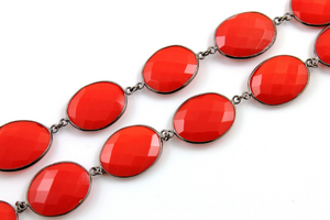 Red Onyx Bezel Faceted Oval Chain,(BC-RNX-58) - Beadspoint