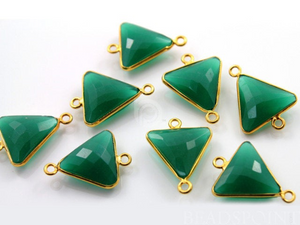 Green Onyx  Faceted Triangle Connector, (BZC7576) - Beadspoint