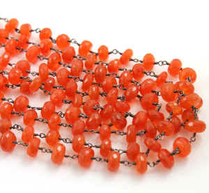 Carnelian Faceted Roundel Wire Wrapped Rosary, (RS-CAR-61) - Beadspoint