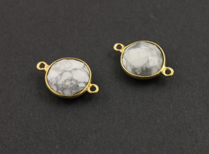 White Turquoise Faceted Round Bezel Connector, (BZCT8111) - Beadspoint
