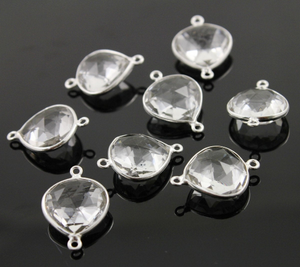 Rock Crystal Faceted Heart Shape Bezel Connector, (SSBZC9015/CRY) - Beadspoint