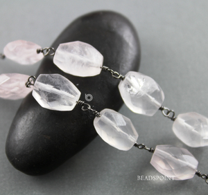 Rose Quartz Faceted Wire Wrapped Oval Rosary, (RS-RQZ-142) - Beadspoint