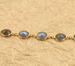 Flashy Blue Labradorite Oval Bezel Vermeil Chain, (BC-LAB-44) - Beadspoint