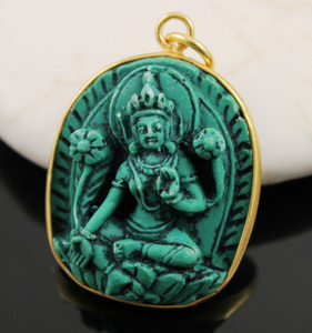 Turquoise Hand Carved Goddess of Wealth Pendant ,(TBT/PDT/111) - Beadspoint