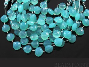 Aqua Blue Chalcedony Medium Faceted Heart Drops, (4AQCL/12SD), - Beadspoint