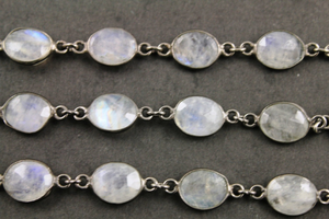 Rainbow Moonstone Faceted Oval Chain, (GMCOX-RNB-500) - Beadspoint