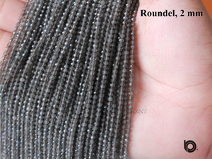 Grey Moonstone Micro Faceted Rondelles, (GMNS-2-RNDL) - Beadspoint