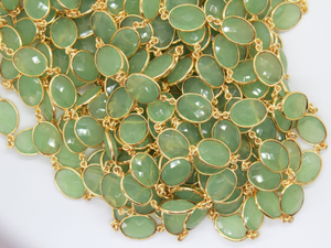 Green Chalcedony Faceted Oval Chain, (GMC-GCL-12X14) - Beadspoint