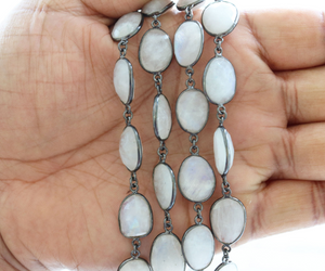 Rainbow Moonstone Faceted Oval Bezel Chain, (BC-RNB-149) - Beadspoint