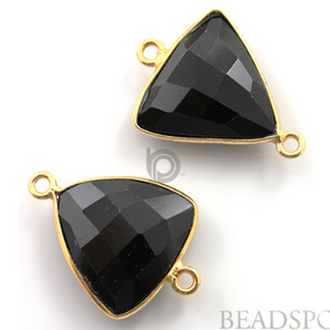 Black Onyx Faceted Triangle Shape Bezel Connector, (BZC7575-B) - Beadspoint