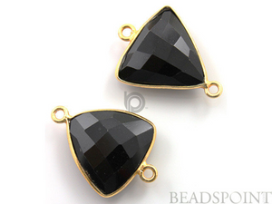 Black Onyx Faceted Triangle Shape Bezel Connector, (BZC7575-B) - Beadspoint