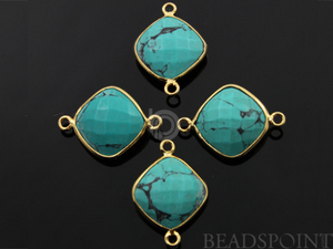 Green Turquoise Faceted Cushion Connector, (BZC7511) - Beadspoint