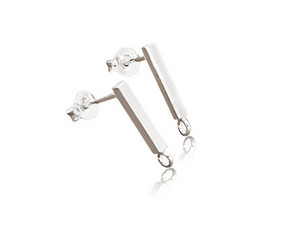 Sterling Silver Bar Stud Earrings with Opened Loop, (STD-004) - Beadspoint