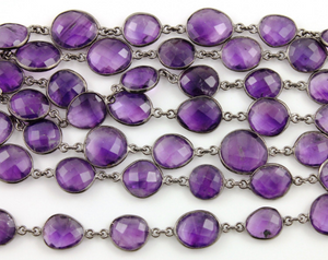 Amethyst Bezel Chain Faceted Oval Connector,, (GMCOX-AM/01) - Beadspoint