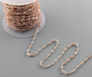 Peach Moonstone Wire Wrapped Rosary, (RS-PMN-103) - Beadspoint