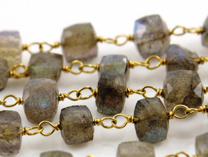 Labradorite Faceted Cube Chain, (RS-LAB-116) - Beadspoint