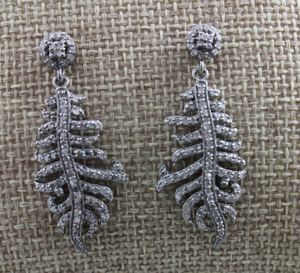 Pave Diamond Earrings, Pave Diamond Leaf Earrings, Diamond Leaf Earrings, Diamond Feather Earrings, Diamond Earrings, (DER-100) - Beadspoint