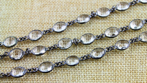 Rock Crystal Faceted Oval Chain, (BC-CRY-127) - Beadspoint