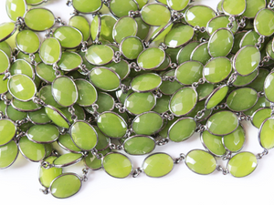 Green Chalcedony Faceted Oval Chain, (GMC-GCL-12X15) - Beadspoint